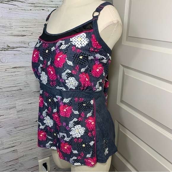ILE Moorea Gray Floral Tankini Feminine Bathing Swim Top Built In Bra  Sz XL - Picture 6 of 15